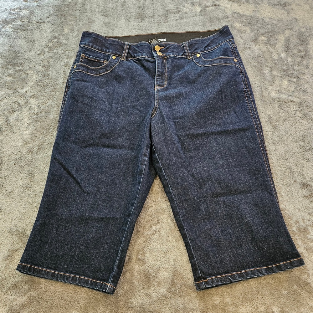 Lane Bryant Women 16 Dark Wash Denim Bermuda Shorts Stretch Knee Length Jeans